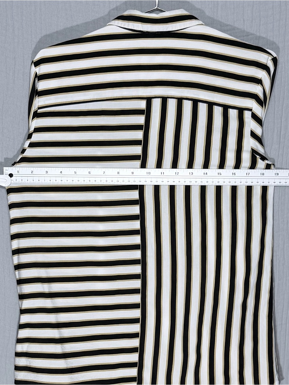 Anthropologie Maeve Black, Gold Tone White Mix Stripe Button-Down Shirt Small - Picture 5 of 7